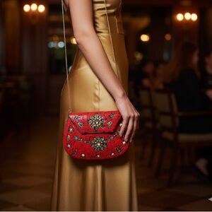 RAMLA Moriccan Handmade Mosaic Tile Handbag Red